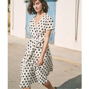SEZANE Marielle Polkadots Embroidered Wrap Midi Dress SZ:38/6